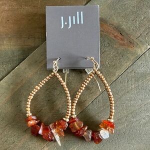 J. Jill Carnelian Teardrop Earrings Beaded Hoop Boho Crystal Dangle Gold